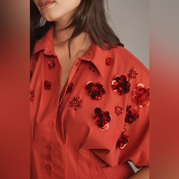 The Tobie Button-Front Pleated Shirt Dress by Exquise: Sequin Mini Edition - Picture 3 of 11